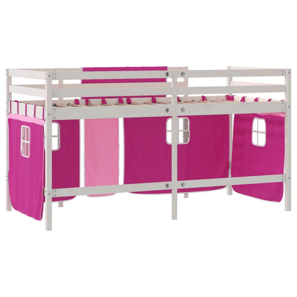 Lit mezzanine enfants avec rideaux sans matelas rose 80x200cm - XIOS