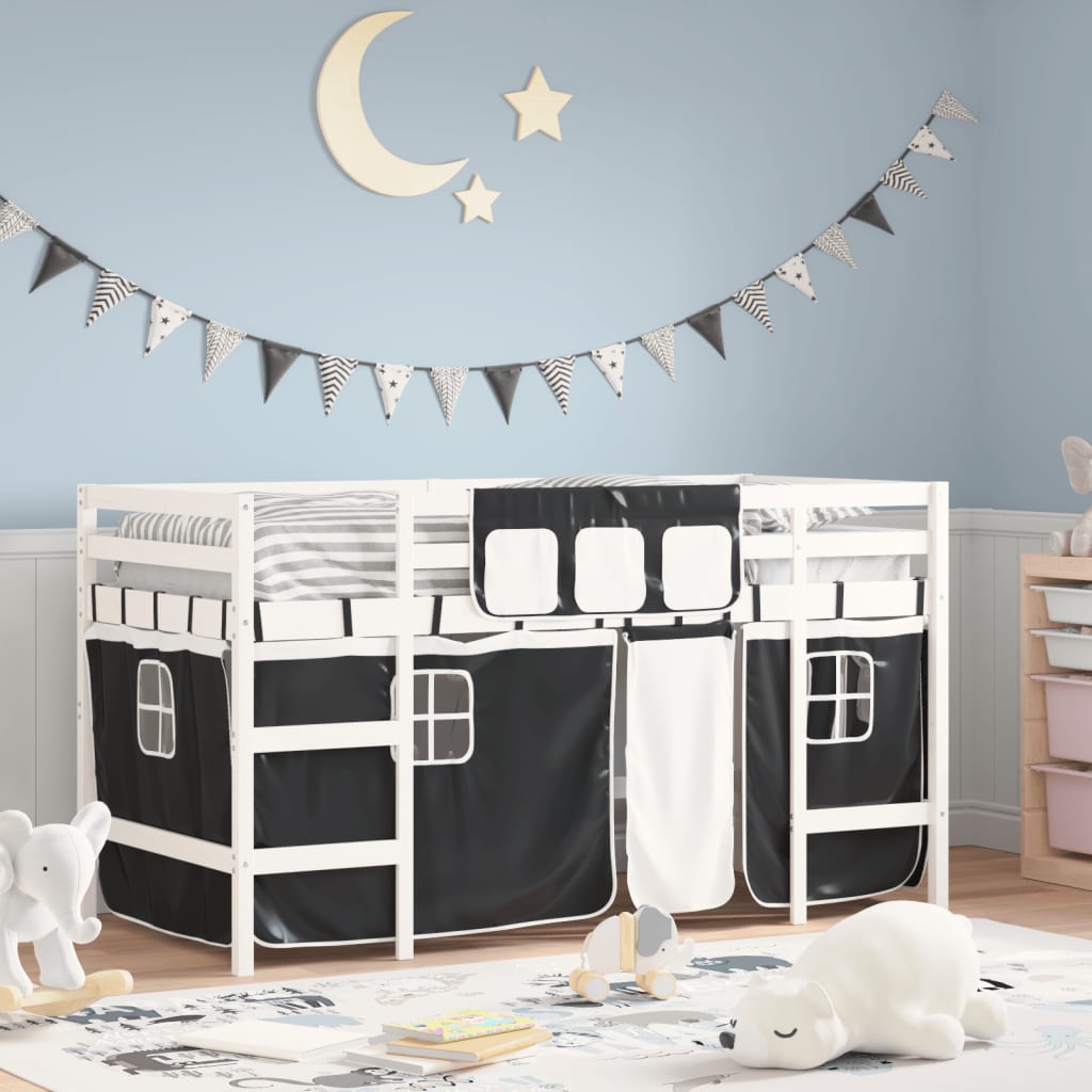 Lit mezzanine enfants avec rideaux sans matelas 90x200cm - XIOS