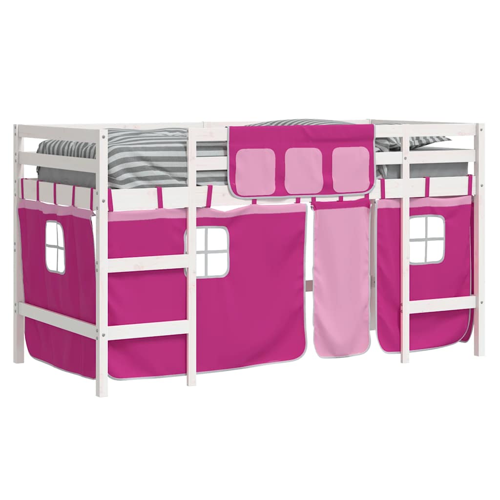 Lit mezzanine enfants avec rideaux sans matelas rose 90x200cm - XIOS