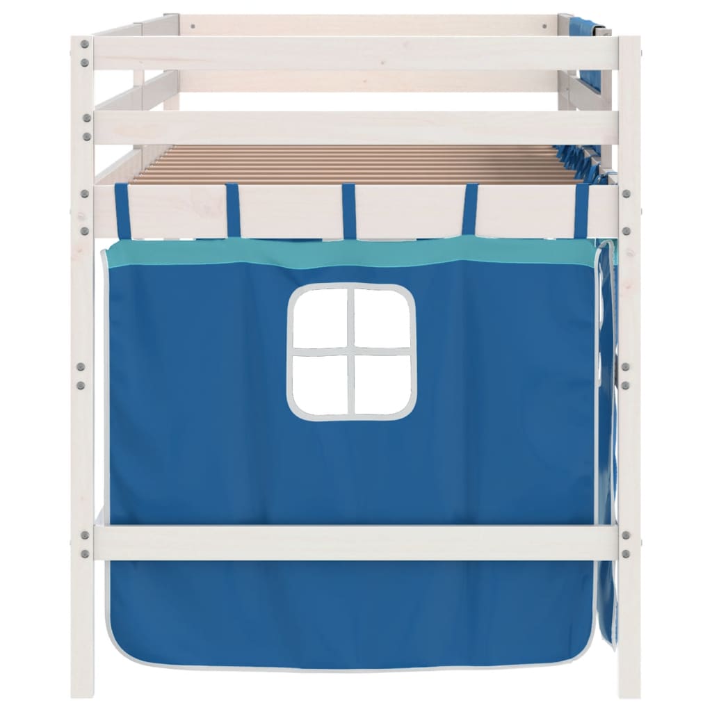 Lit mezzanine enfants avec rideaux sans matelas bleu 90x190 cm - XIOS