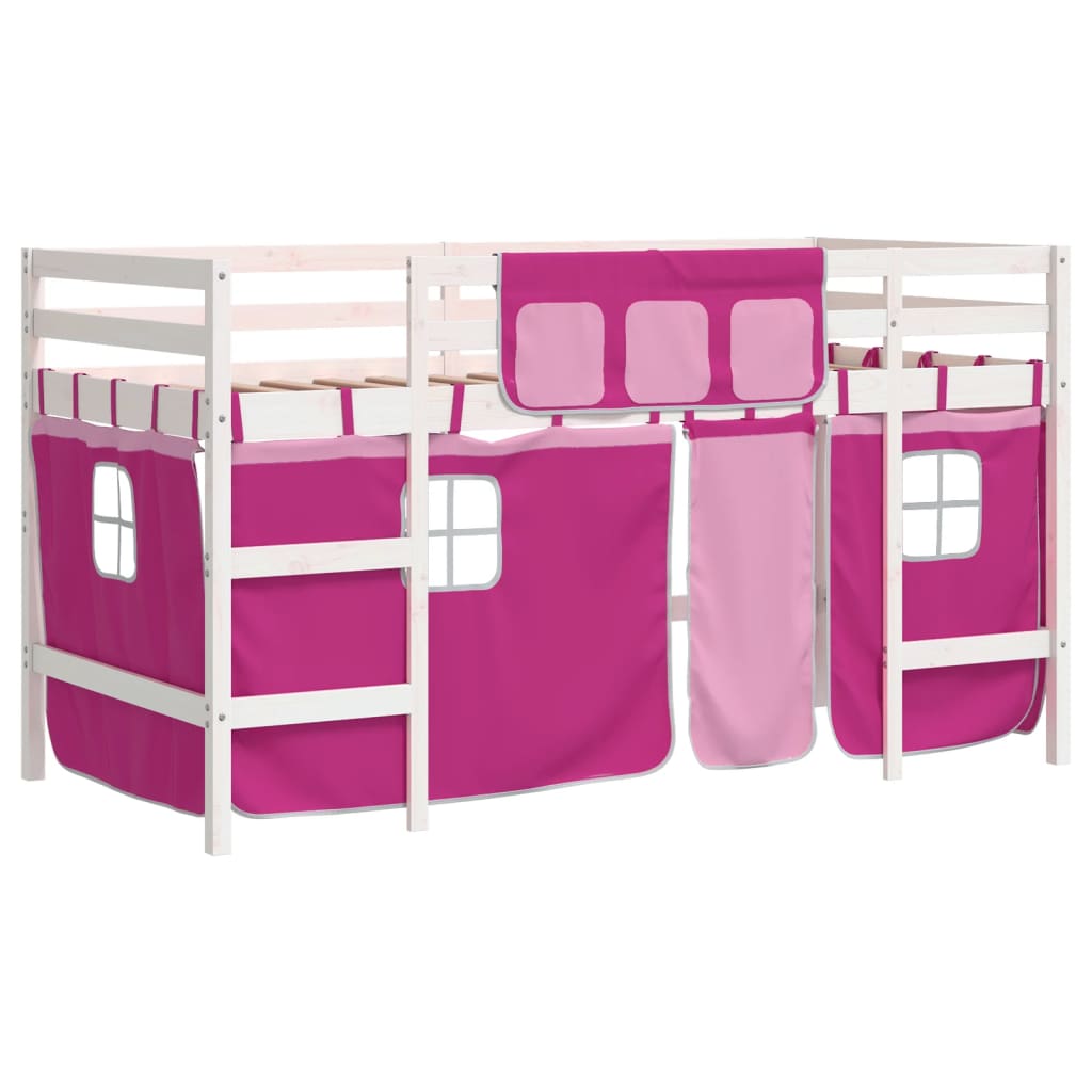 Lit mezzanine enfants avec rideaux sans matelas rose 90x190 cm - XIOS
