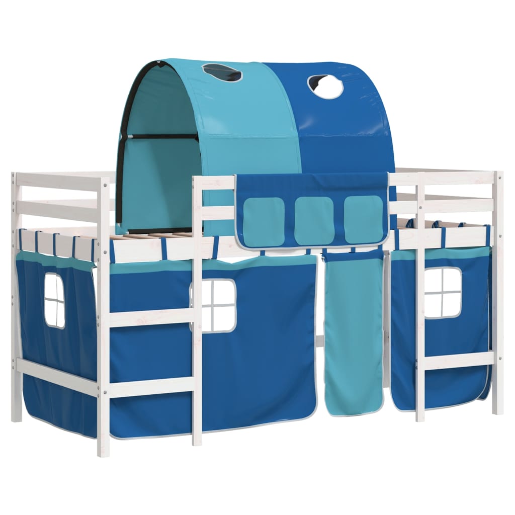 Lit mezzanine enfants avec tunnel sans matelas bleu 90x190 cm - XIOS
