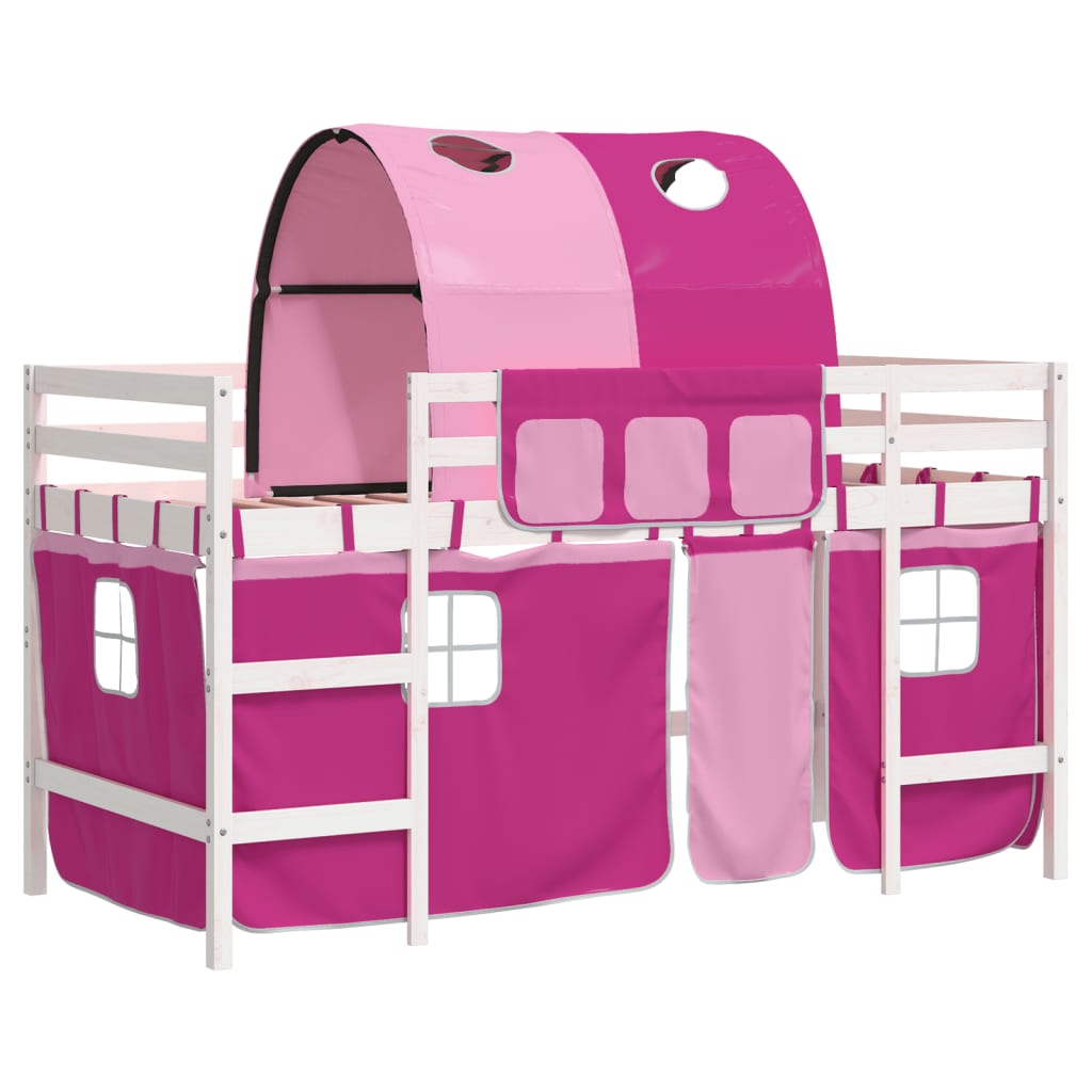 Lit mezzanine enfants avec tunnel sans matelas rose 90x190 cm - XIOS