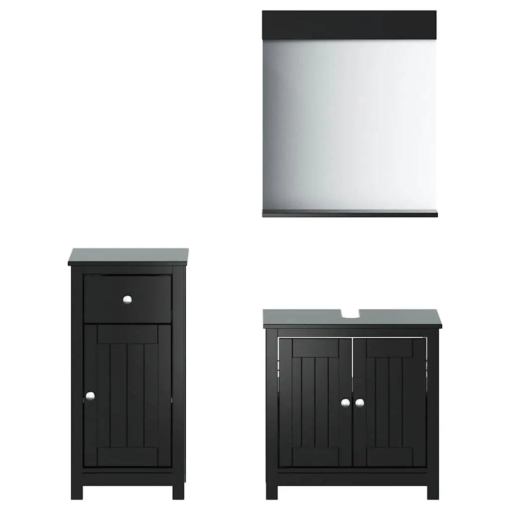 Meubles de salle de bain 3 pcs BERG noir bois de pin massif - XIOS