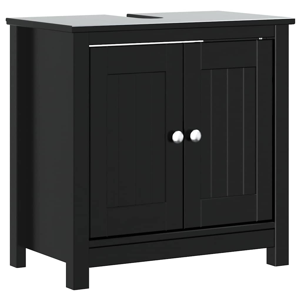 Meubles de salle de bain 3 pcs BERG noir bois de pin massif