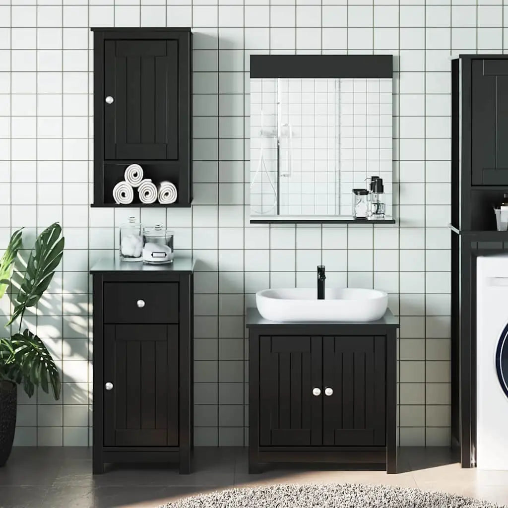 Meubles de salle de bain 3 pcs BERG noir bois de pin massif - XIOS