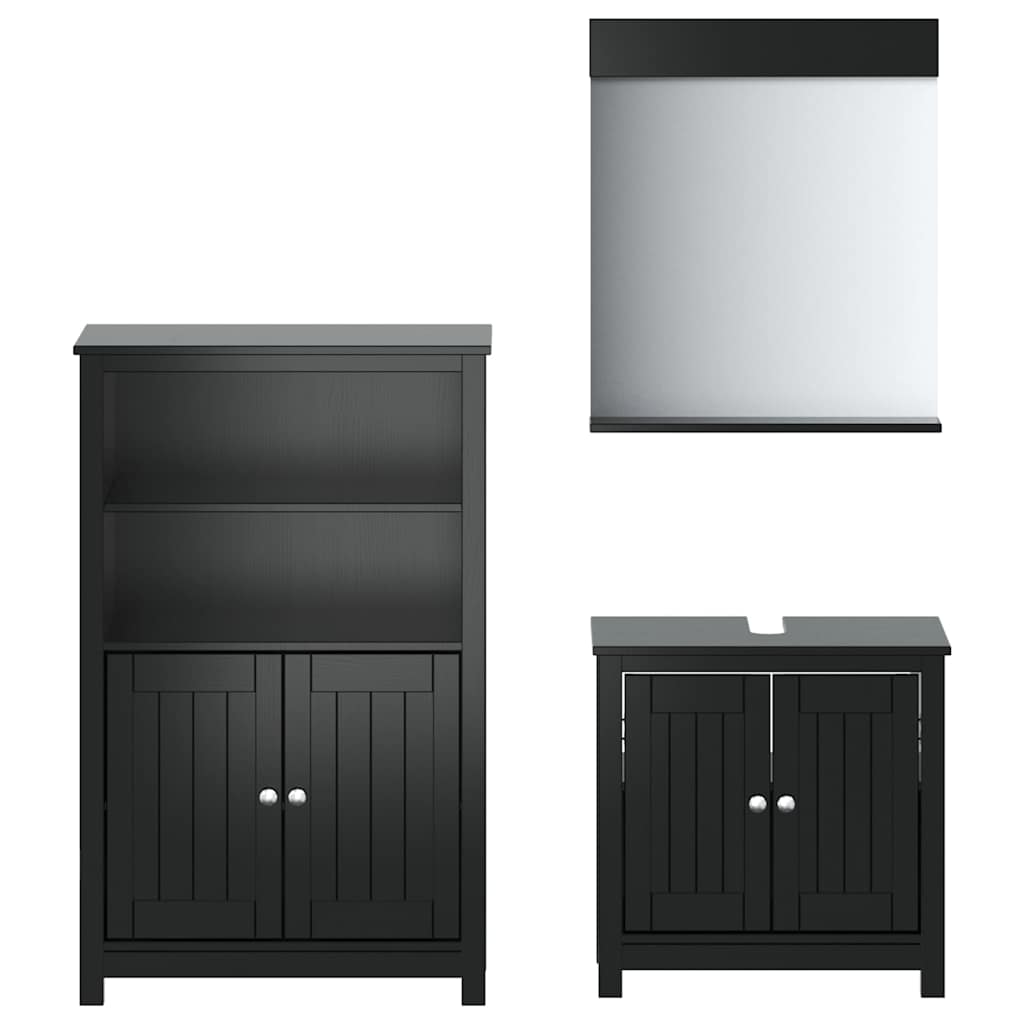 Meubles de salle de bain 3 pcs BERG noir bois de pin massif
