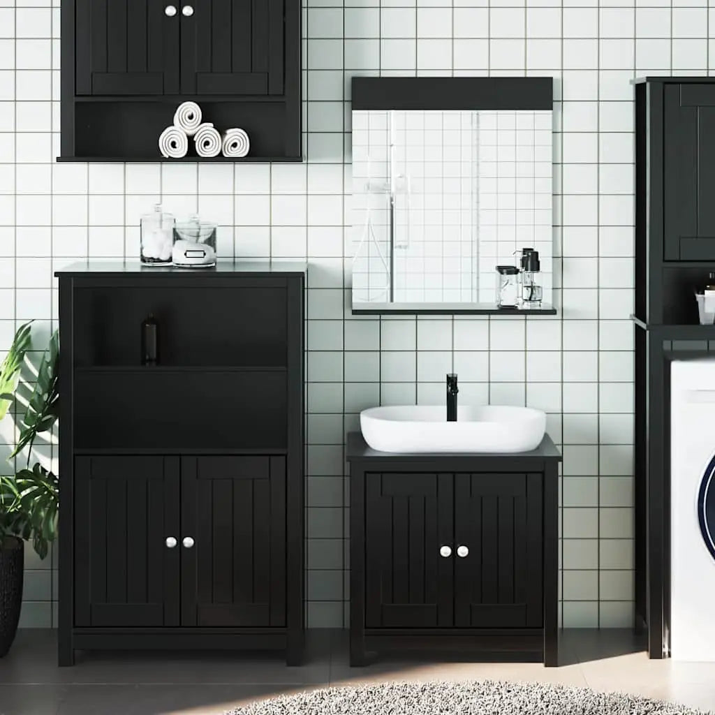 Meubles de salle de bain 3 pcs BERG noir bois de pin massif - XIOS
