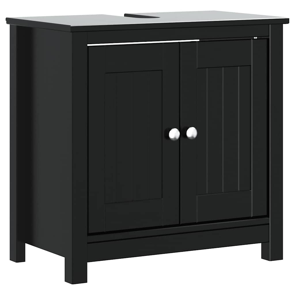 Meubles de salle de bain 3 pcs BERG noir bois de pin massif