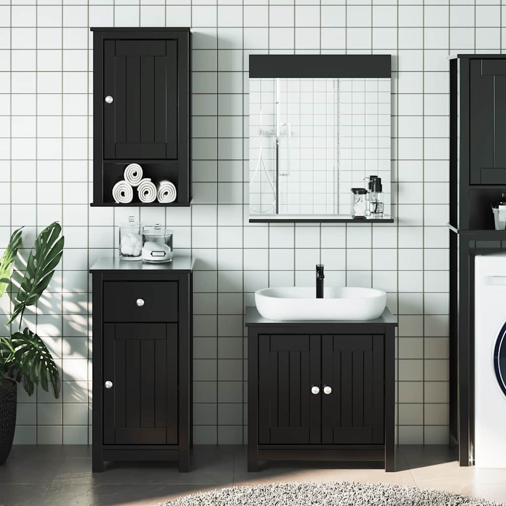 Meubles de salle de bain 3 pcs BERG noir bois de pin massif