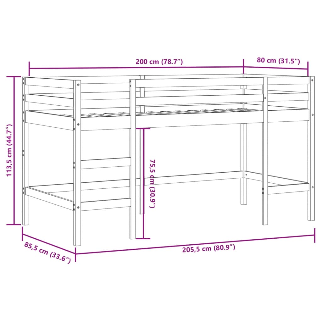 Lit mezzanine d'enfants sans matelas avec échelle 80x200 cm - XIOS