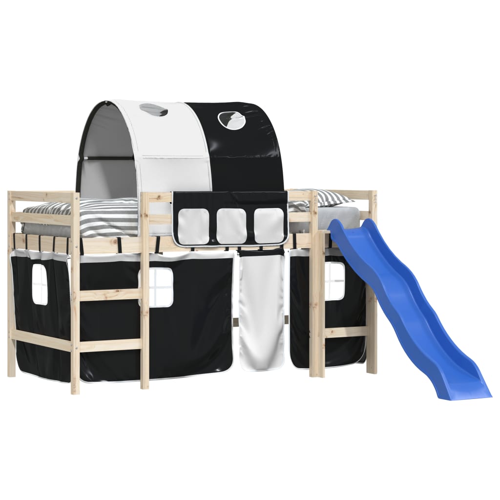 Rideaux pour lit mezzanine avec tunnel blanc et noir polyester - XIOS