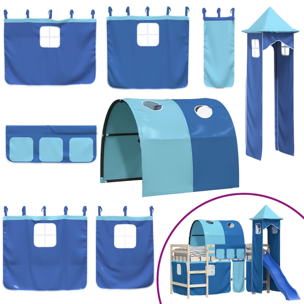 Rideaux pour lit mezzanine avec tunnel et tour bleu - XIOS