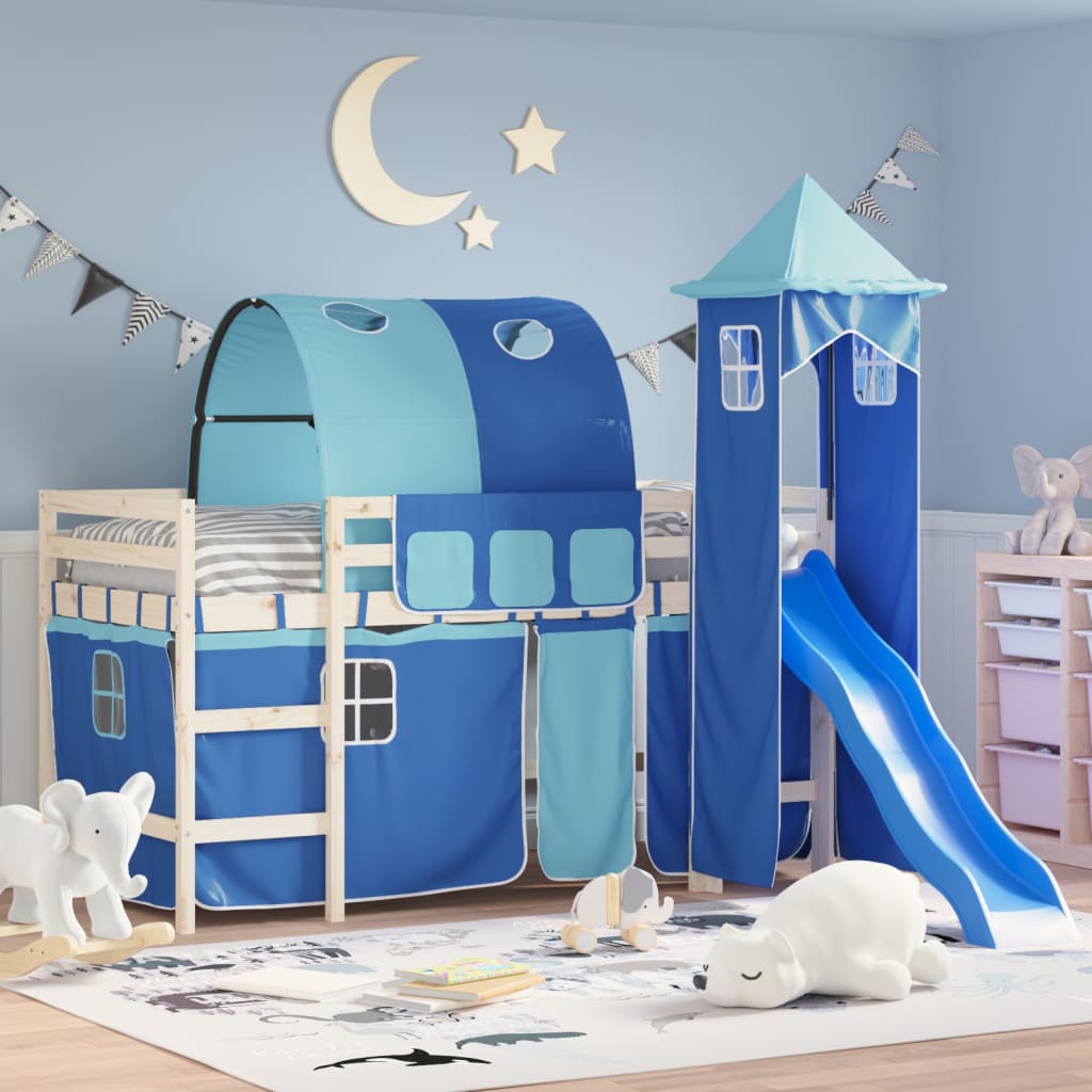 Rideaux pour lit mezzanine avec tunnel et tour bleu - XIOS