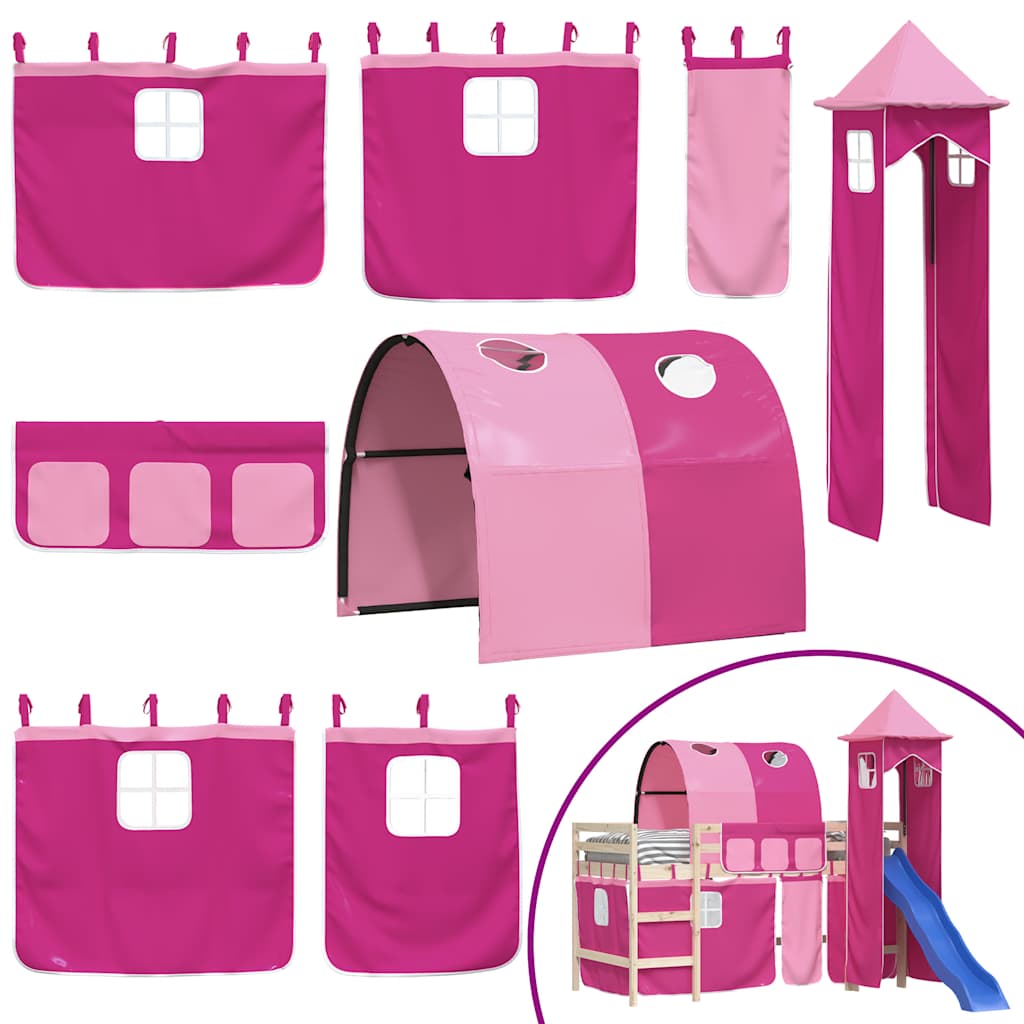 Rideaux pour lit mezzanine avec tunnel et tour rose - XIOS