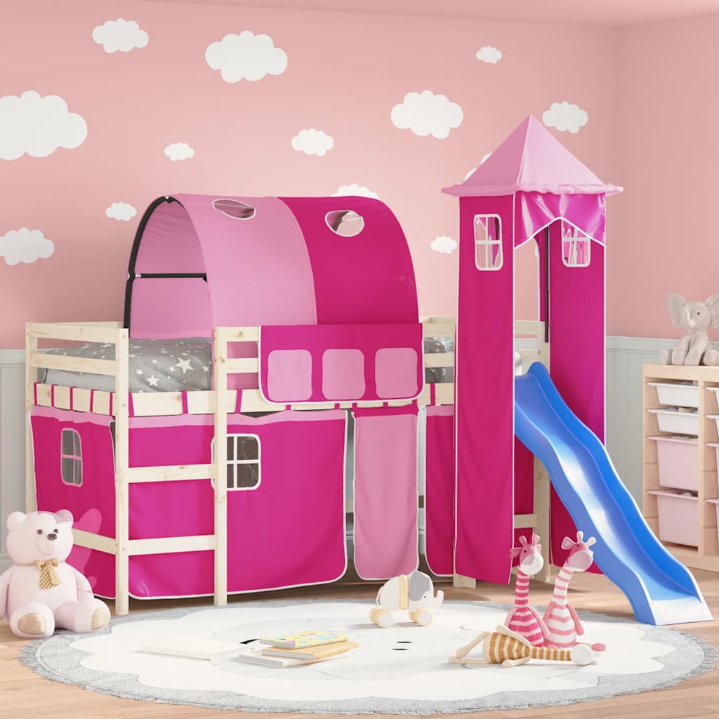 Rideaux pour lit mezzanine avec tunnel et tour rose - XIOS