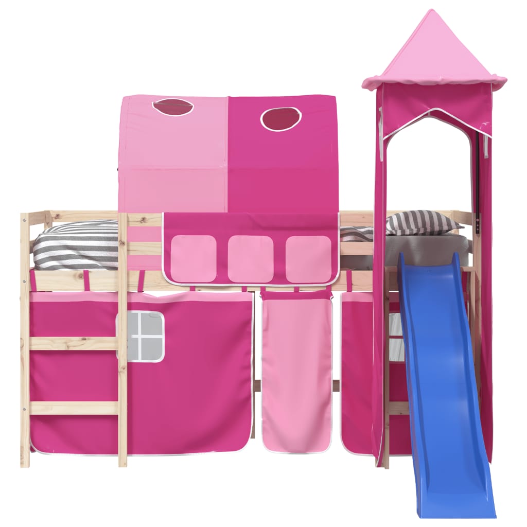 Rideaux pour lit mezzanine avec tunnel et tour rose - XIOS