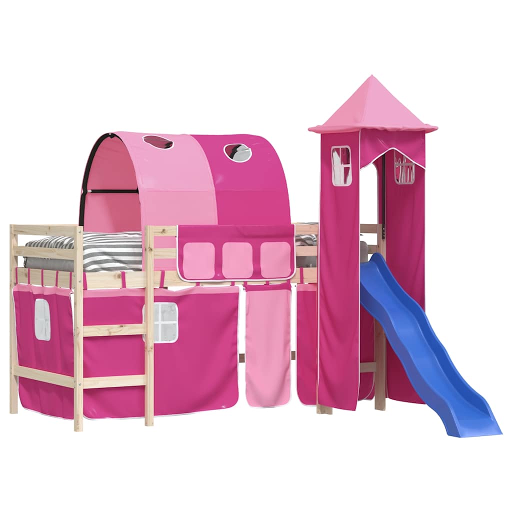 Rideaux pour lit mezzanine avec tunnel et tour rose - XIOS