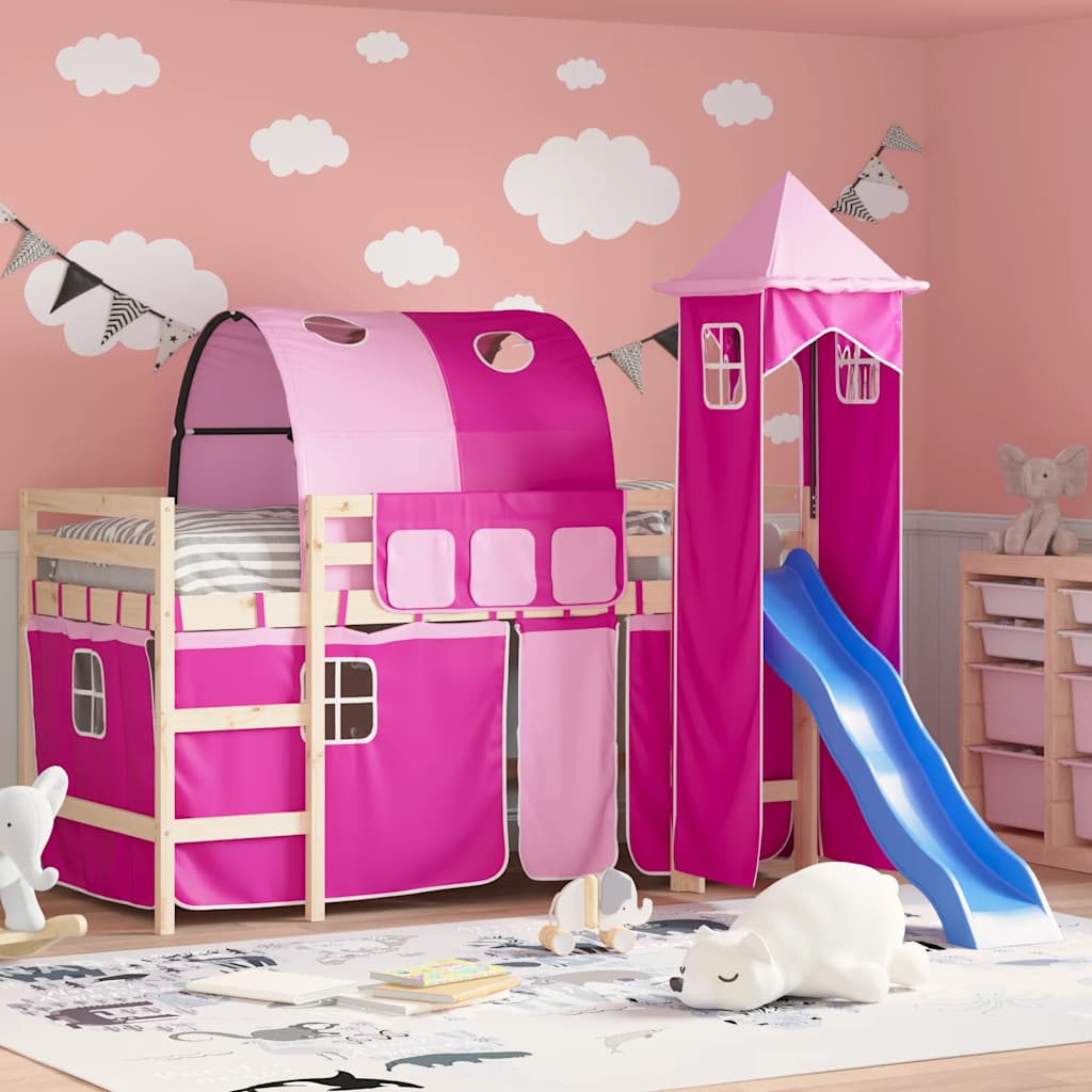 Rideaux pour lit mezzanine avec tunnel et tour rose - XIOS