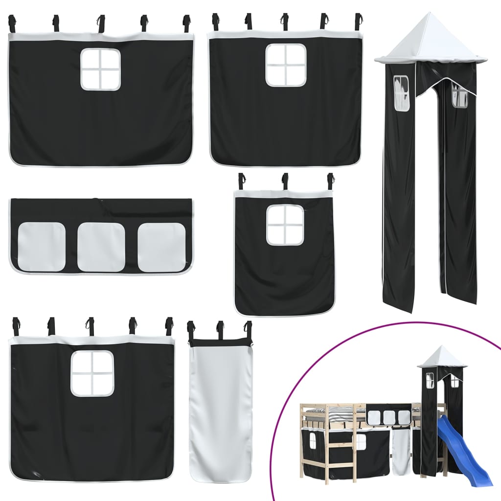 Rideaux pour lit mezzanine avec tour blanc et noir polyester - XIOS