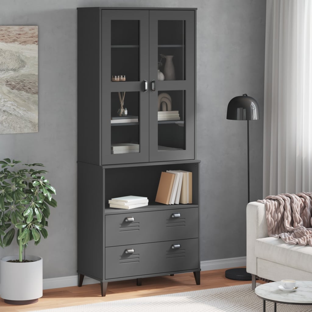Buffet VIKEN gris anthracite 80x40x200 cm bois massif de pin - XIOS