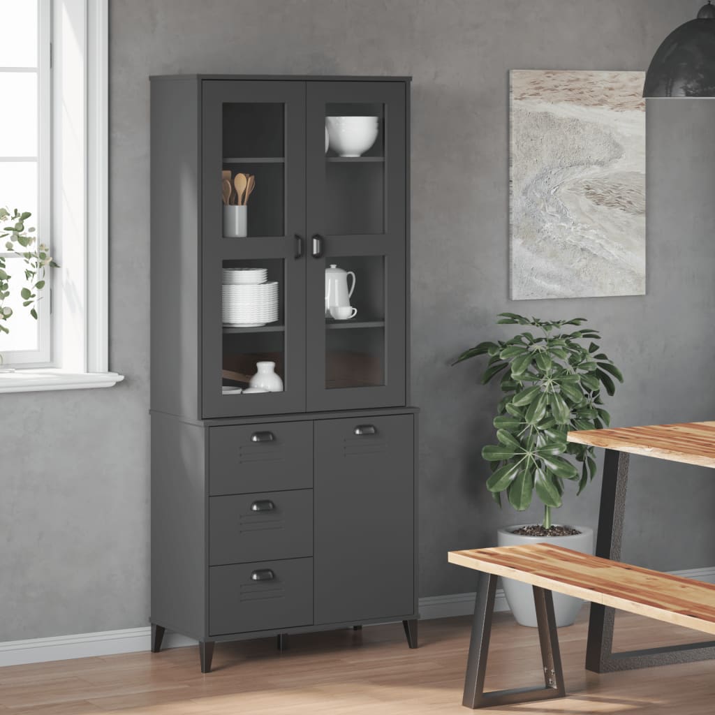 Buffet VIKEN gris anthracite 80x40x190 cm bois massif de pin - XIOS