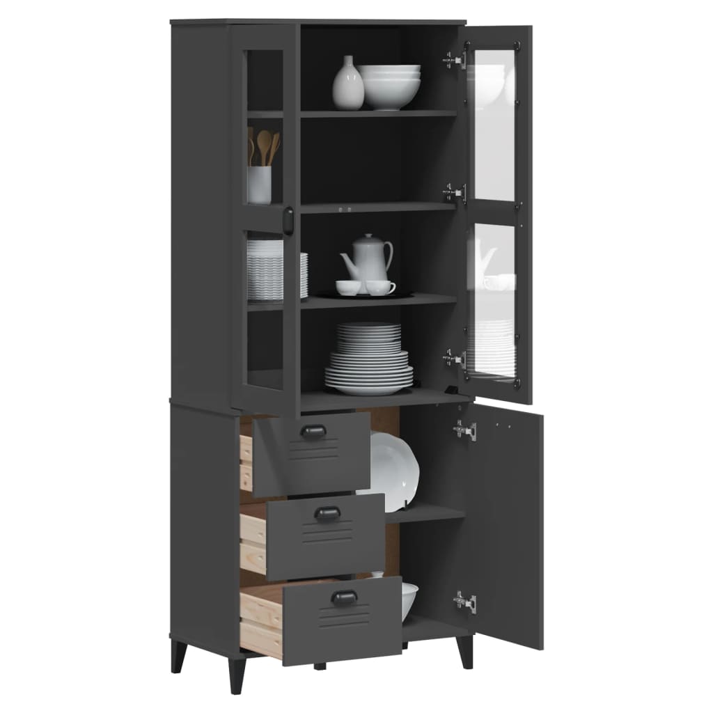 Buffet VIKEN gris anthracite 80x40x190 cm bois massif de pin - XIOS