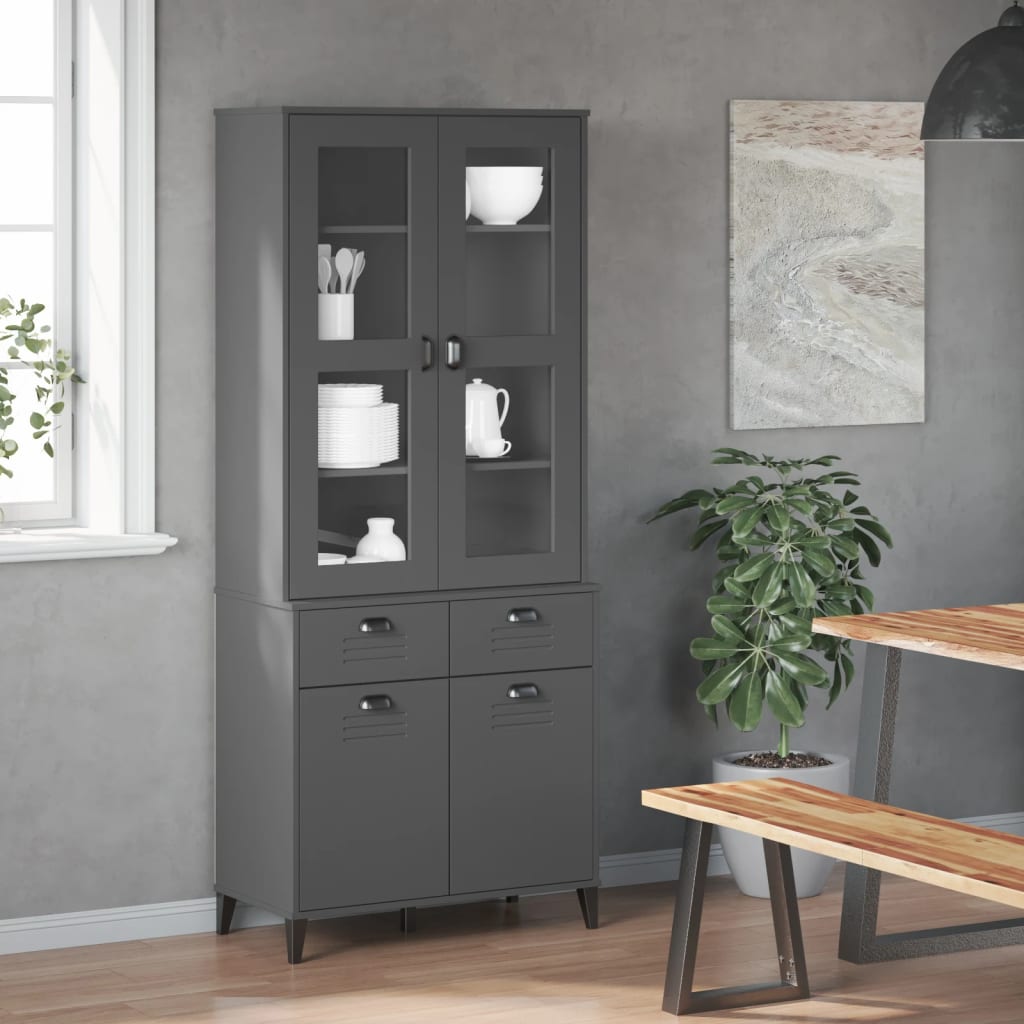 Buffet VIKEN gris anthracite 80x40x190 cm bois massif de pin - XIOS