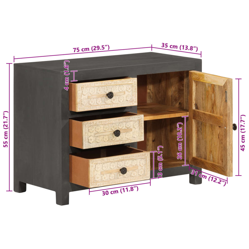 buffet gris et blanc 75x35x55 cm bois de manguier massif - XIOS