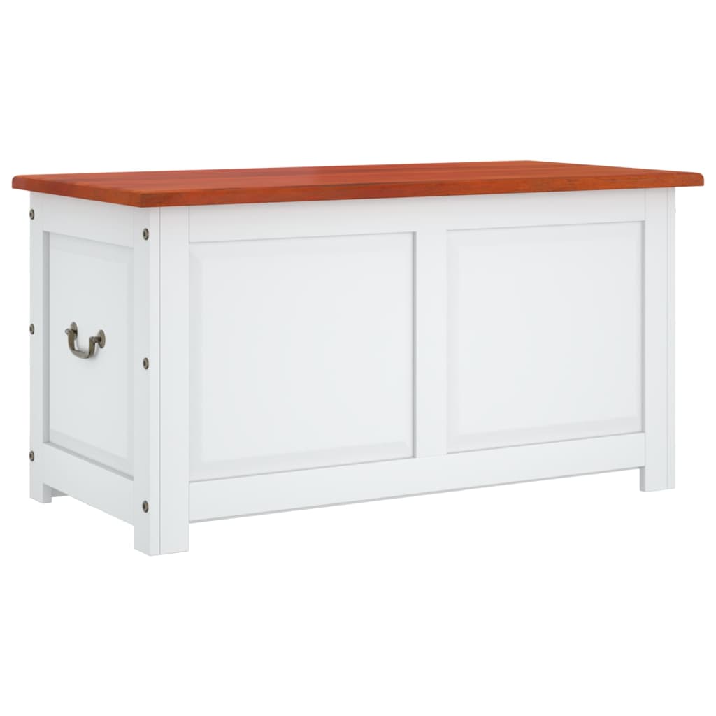 Coffre de rangement et couvercle marron et blanc bois d'acacia