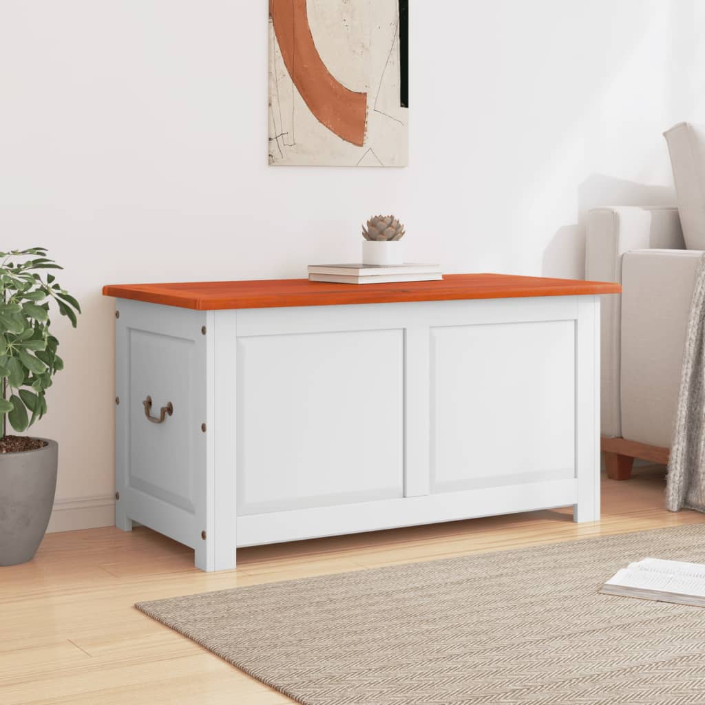 Coffre de rangement et couvercle marron et blanc bois d'acacia