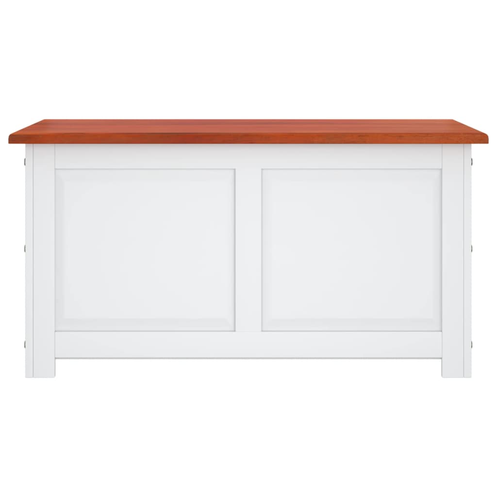 Coffre de rangement et couvercle marron et blanc bois d'acacia