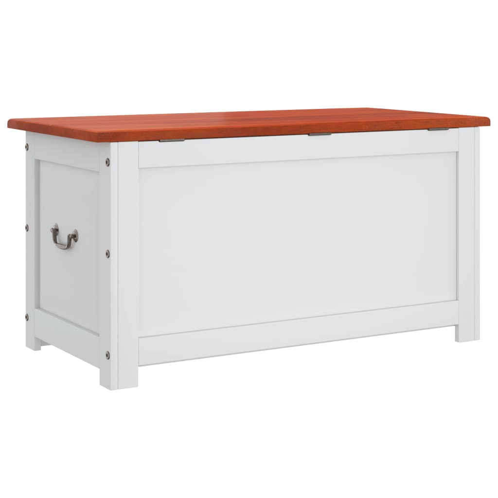 Coffre de rangement et couvercle marron et blanc bois d'acacia