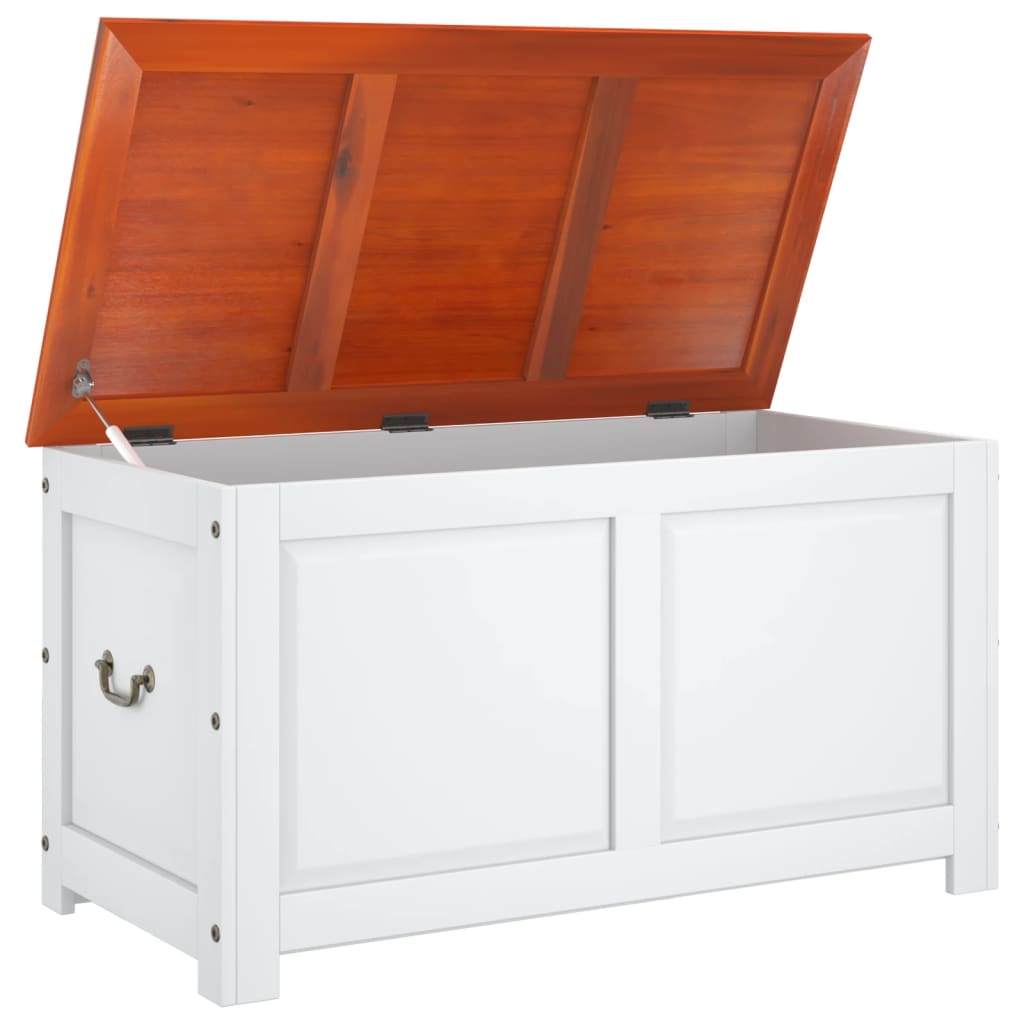 Coffre de rangement et couvercle marron et blanc bois d'acacia