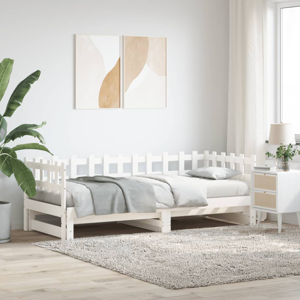 Lit coulissant sans matelas blanc 2x(80x200) cm Bois massif - XIOS