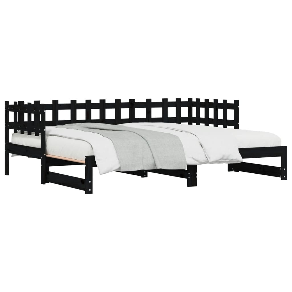 Lit coulissant sans matelas noir 2x(80x200) cm Bois massif - XIOS