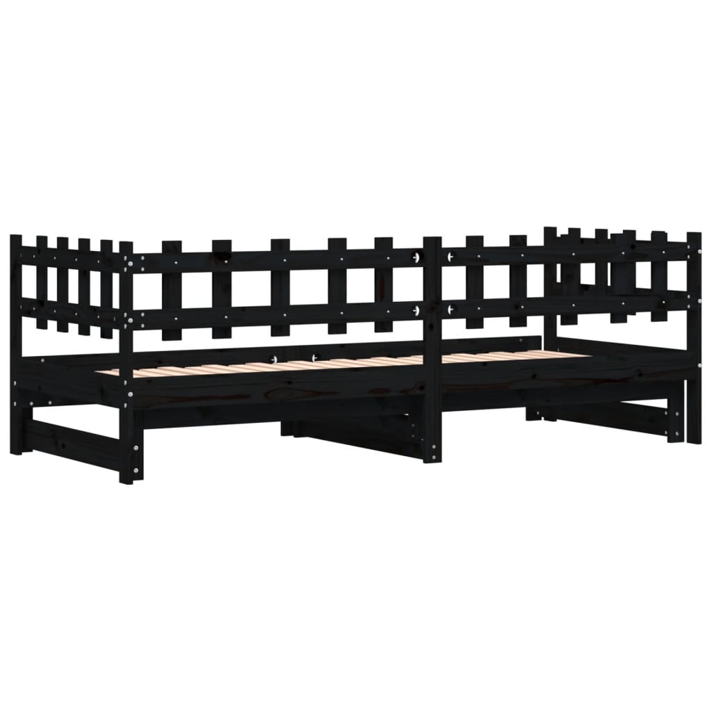 Lit coulissant sans matelas noir 2x(80x200) cm Bois massif - XIOS