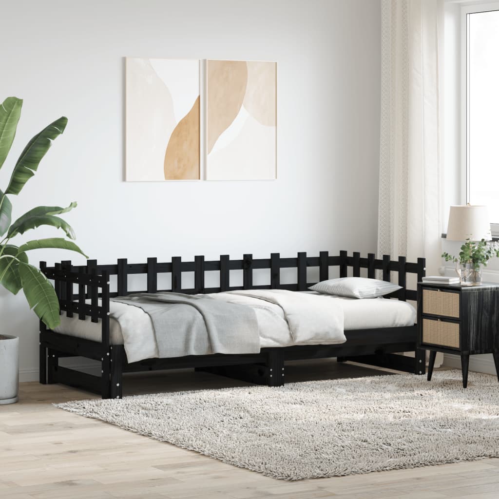 Lit coulissant sans matelas noir 2x(80x200) cm Bois massif - XIOS