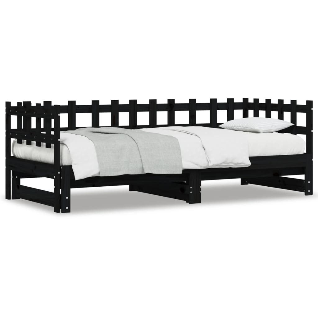 Lit coulissant sans matelas noir 2x(90x200) cm Bois massif - XIOS
