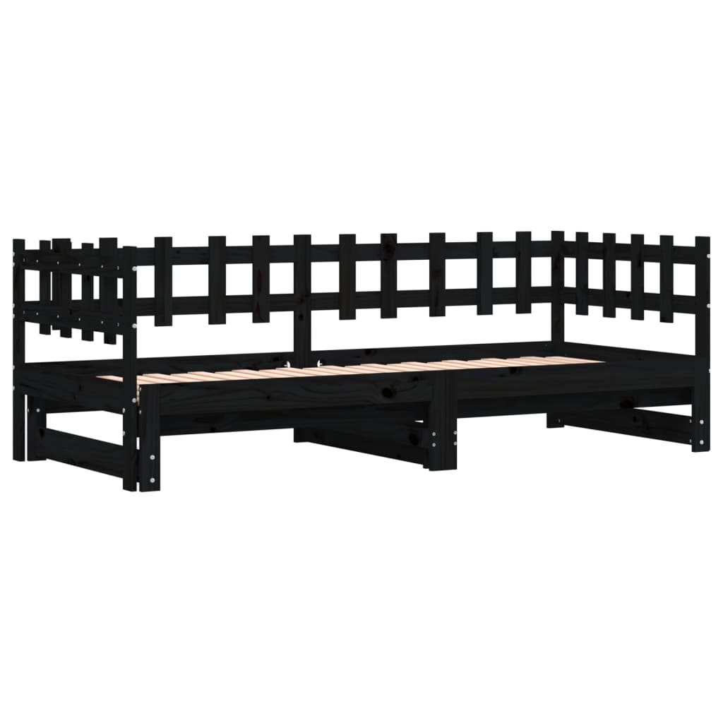Lit coulissant sans matelas noir 2x(90x200) cm Bois massif - XIOS