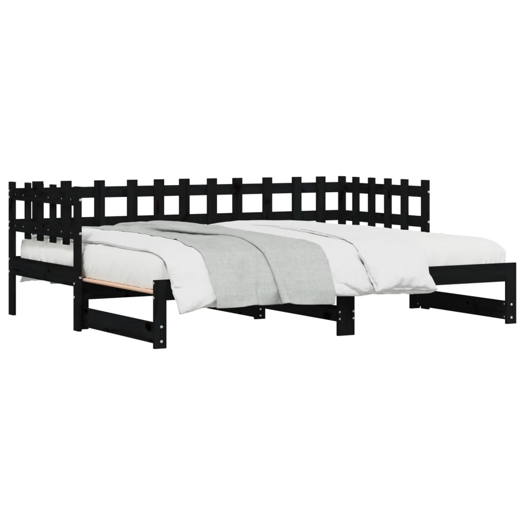 Lit coulissant sans matelas noir 2x(90x200) cm Bois massif - XIOS