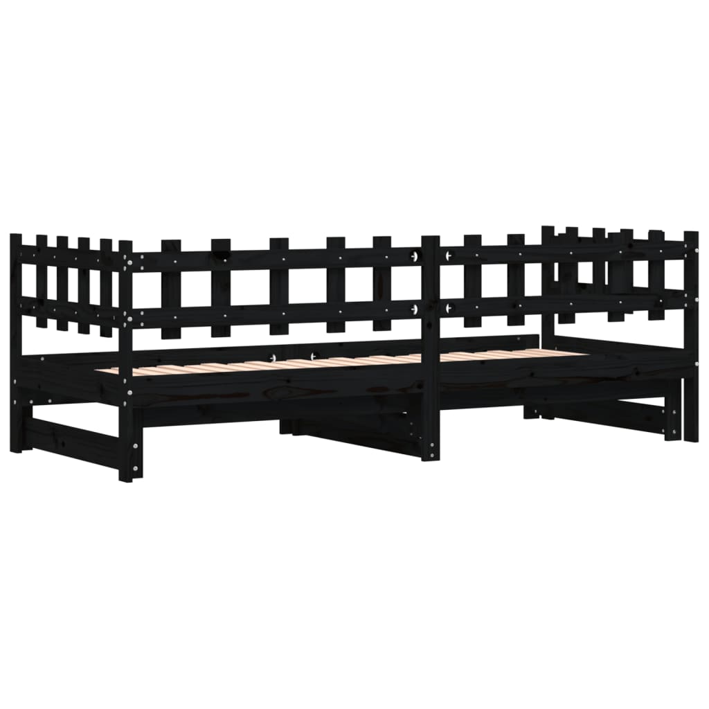 Lit coulissant sans matelas noir 2x(90x200) cm Bois massif - XIOS