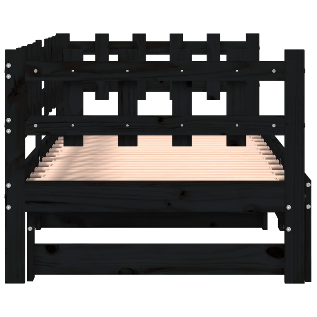 Lit coulissant sans matelas noir 2x(90x200) cm Bois massif - XIOS