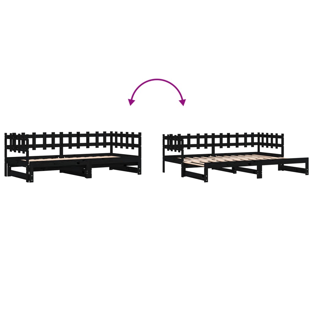 Lit coulissant sans matelas noir 2x(90x200) cm Bois massif - XIOS
