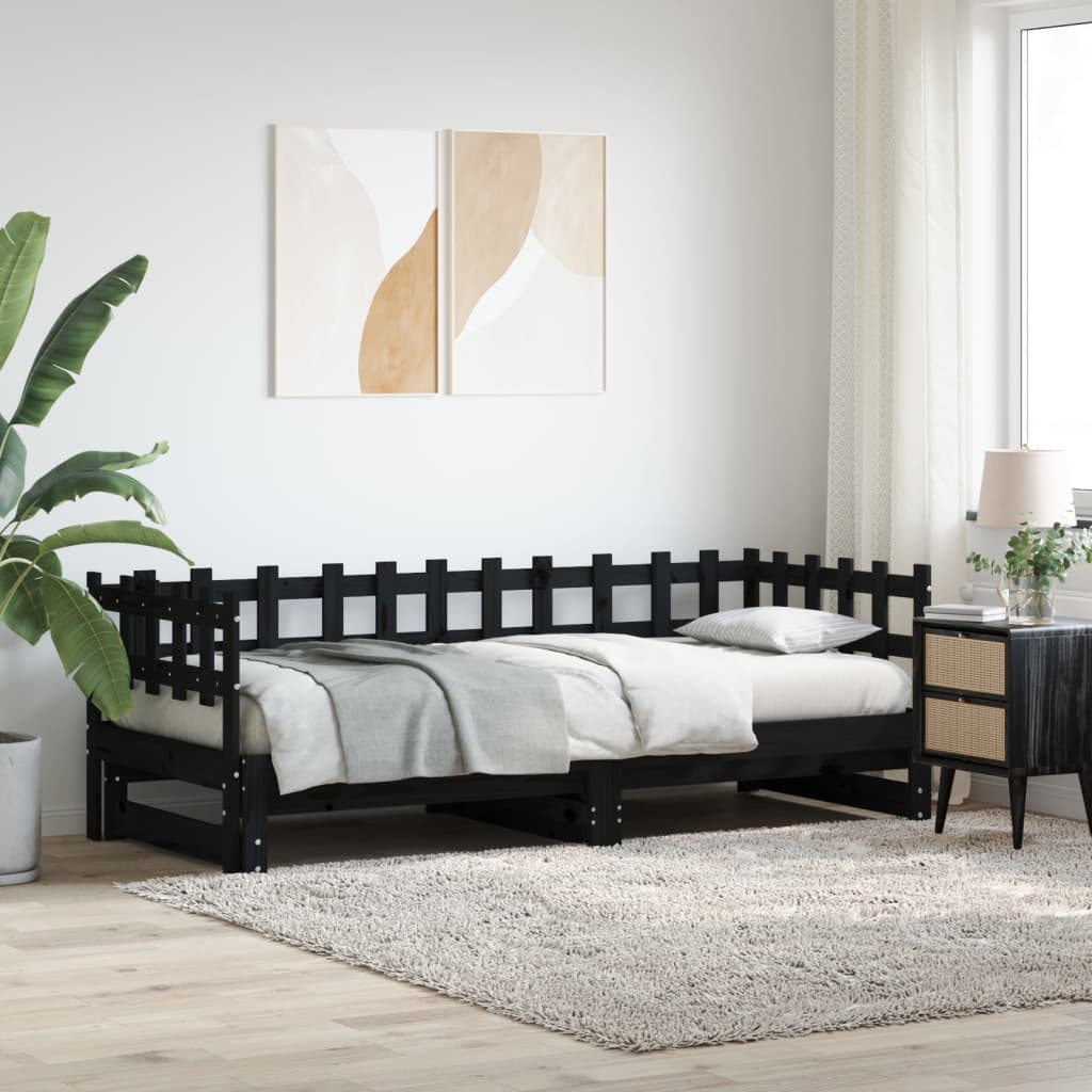 Lit coulissant sans matelas noir 2x(90x200) cm Bois massif - XIOS
