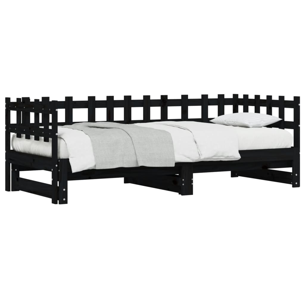Lit coulissant sans matelas noir 2x(90x190) cm Bois massif - XIOS