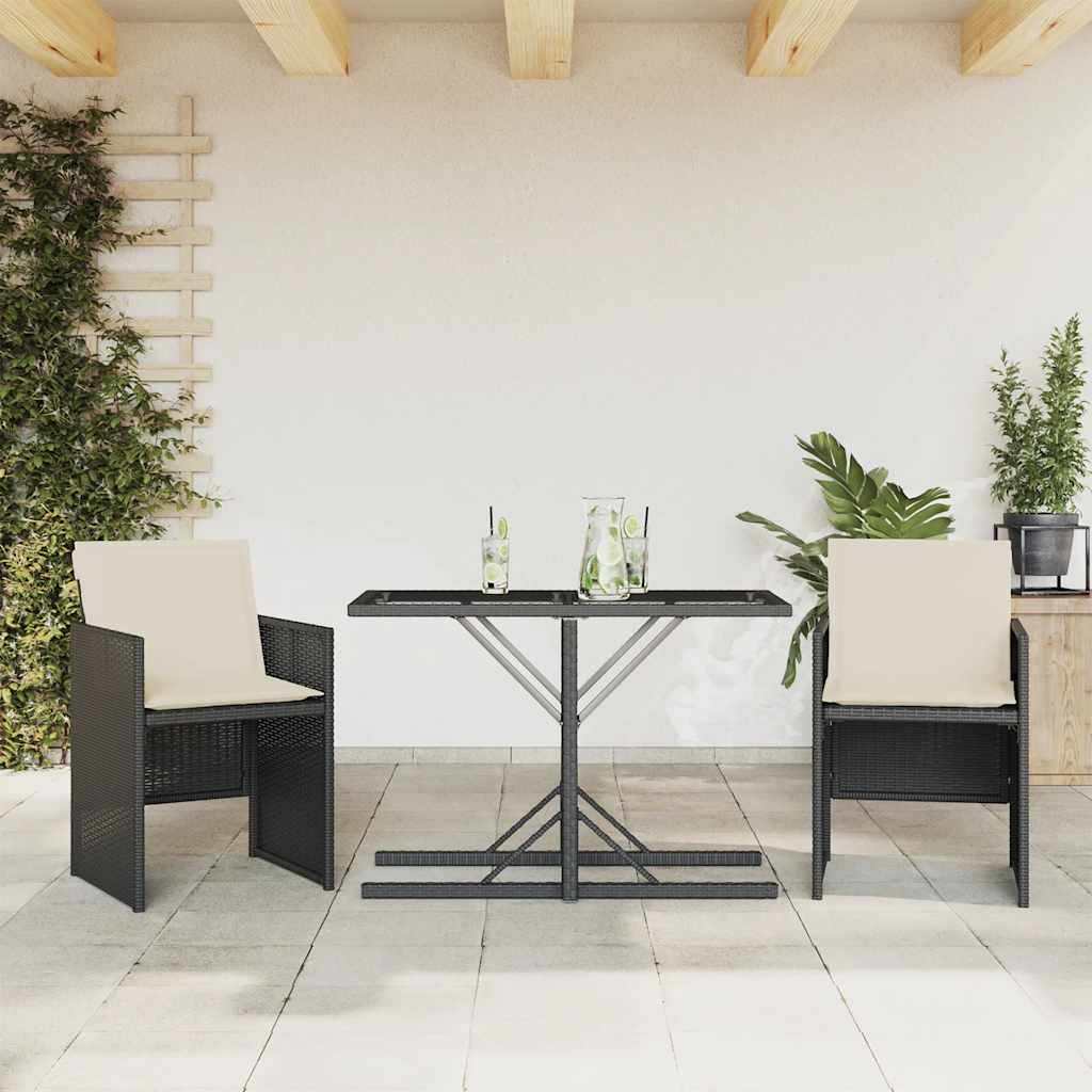 Ensemble de bistro 3 pcs avec coussins noir résine tressée - XIOS