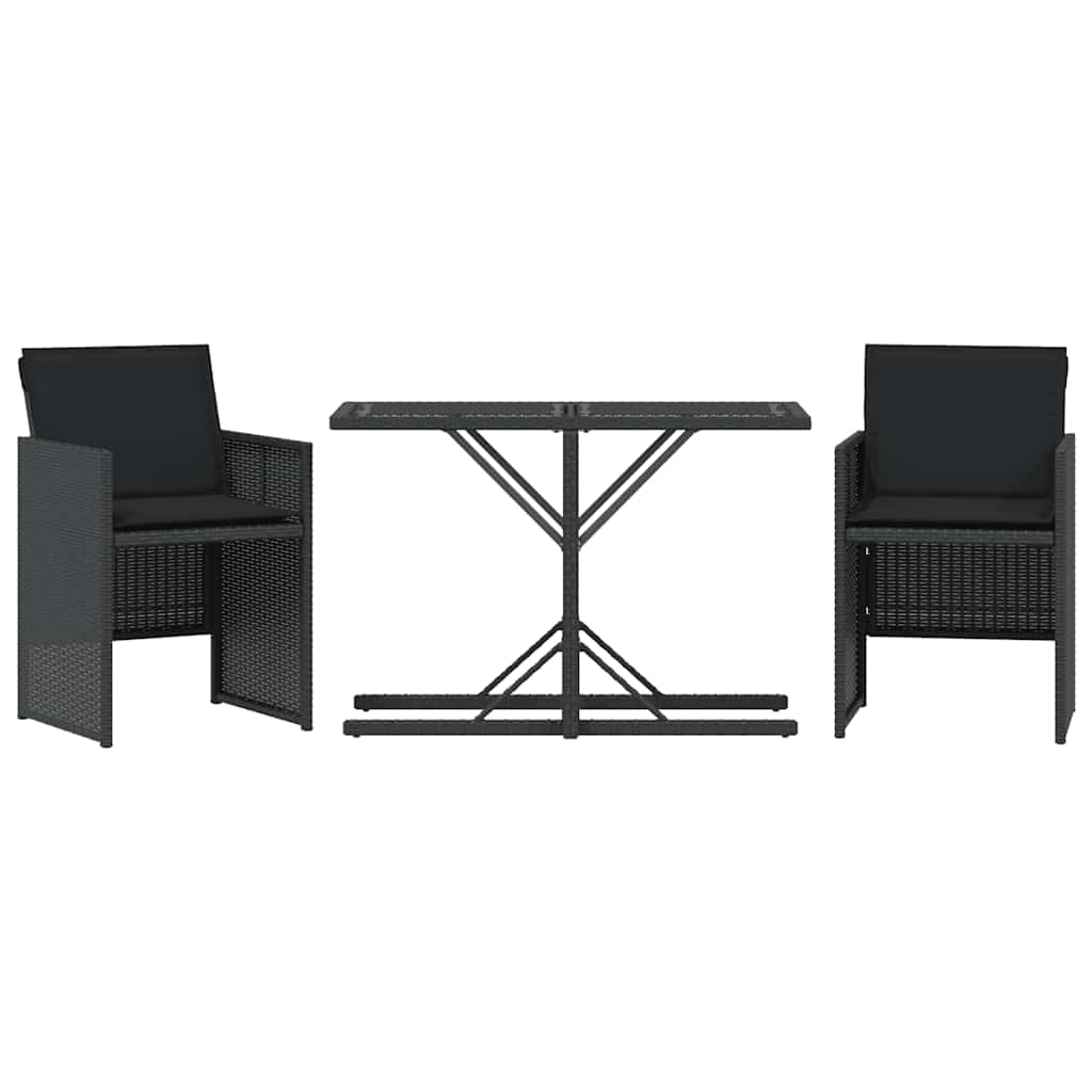 Ensemble de bistro 3 pcs avec coussins noir résine tressée - XIOS