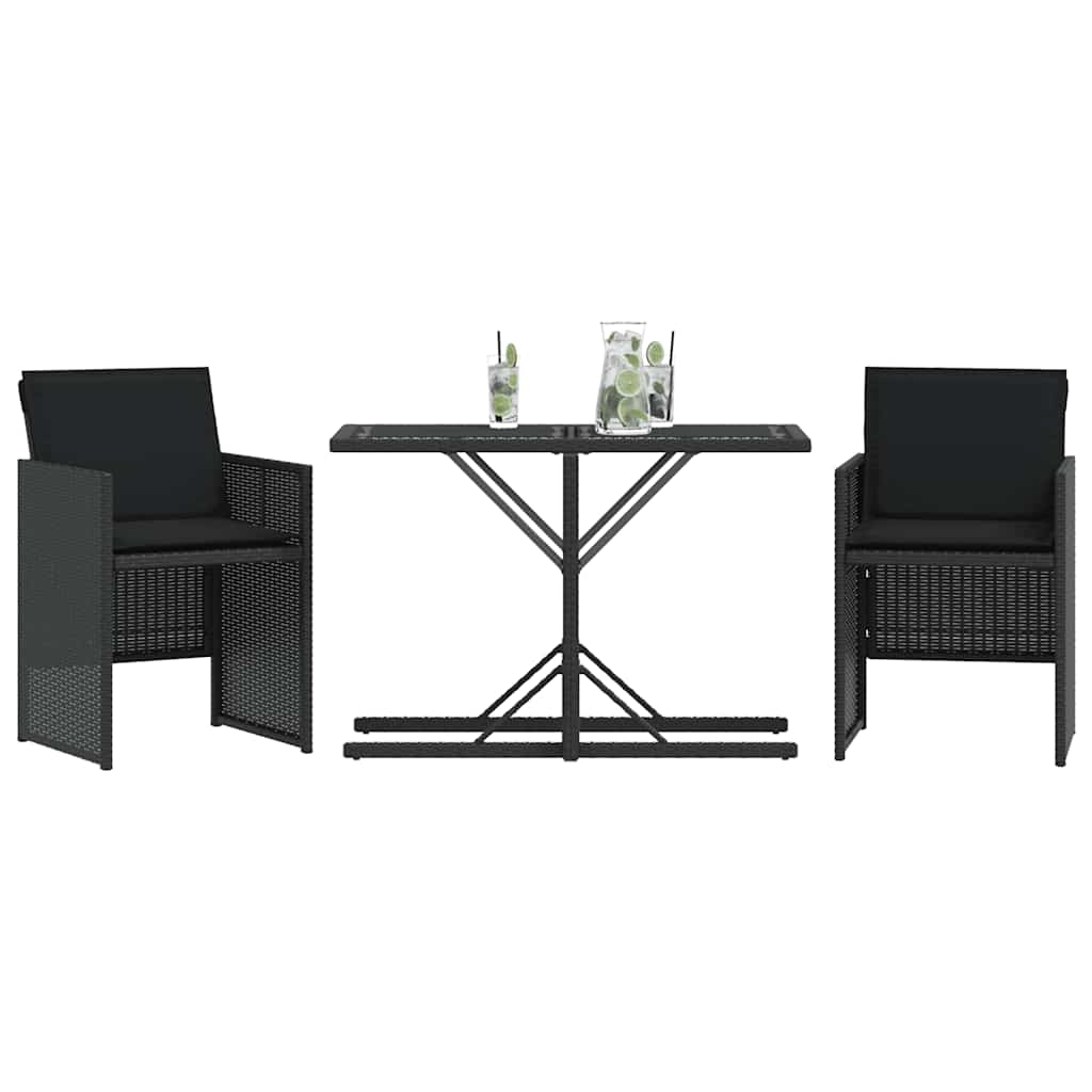 Ensemble de bistro 3 pcs avec coussins noir résine tressée - XIOS