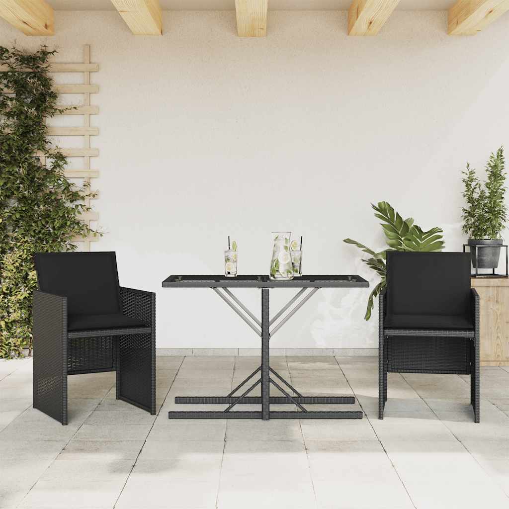 Ensemble de bistro 3 pcs avec coussins noir résine tressée - XIOS